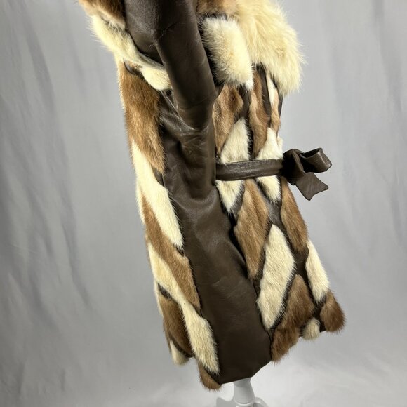 Vintage Zinman Furs Genuine Mink Coat with Fox Collar Belted Luxury Fur Jacket - Picture 5 of 15